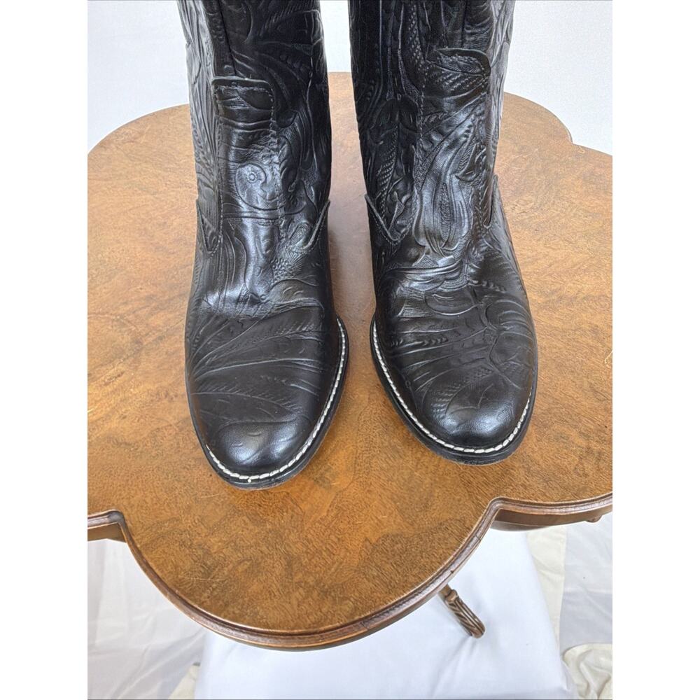 Tictactoes Black Embossed Leather Short Booties Western Boots Women's Size 9 USA - Picture 4 of 9